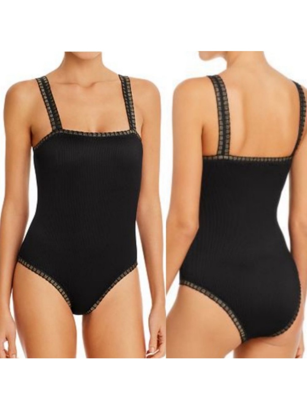 NWOT Platinum PQ Swim One Piece Ribbed One Piece Crochet Trim Square Neck